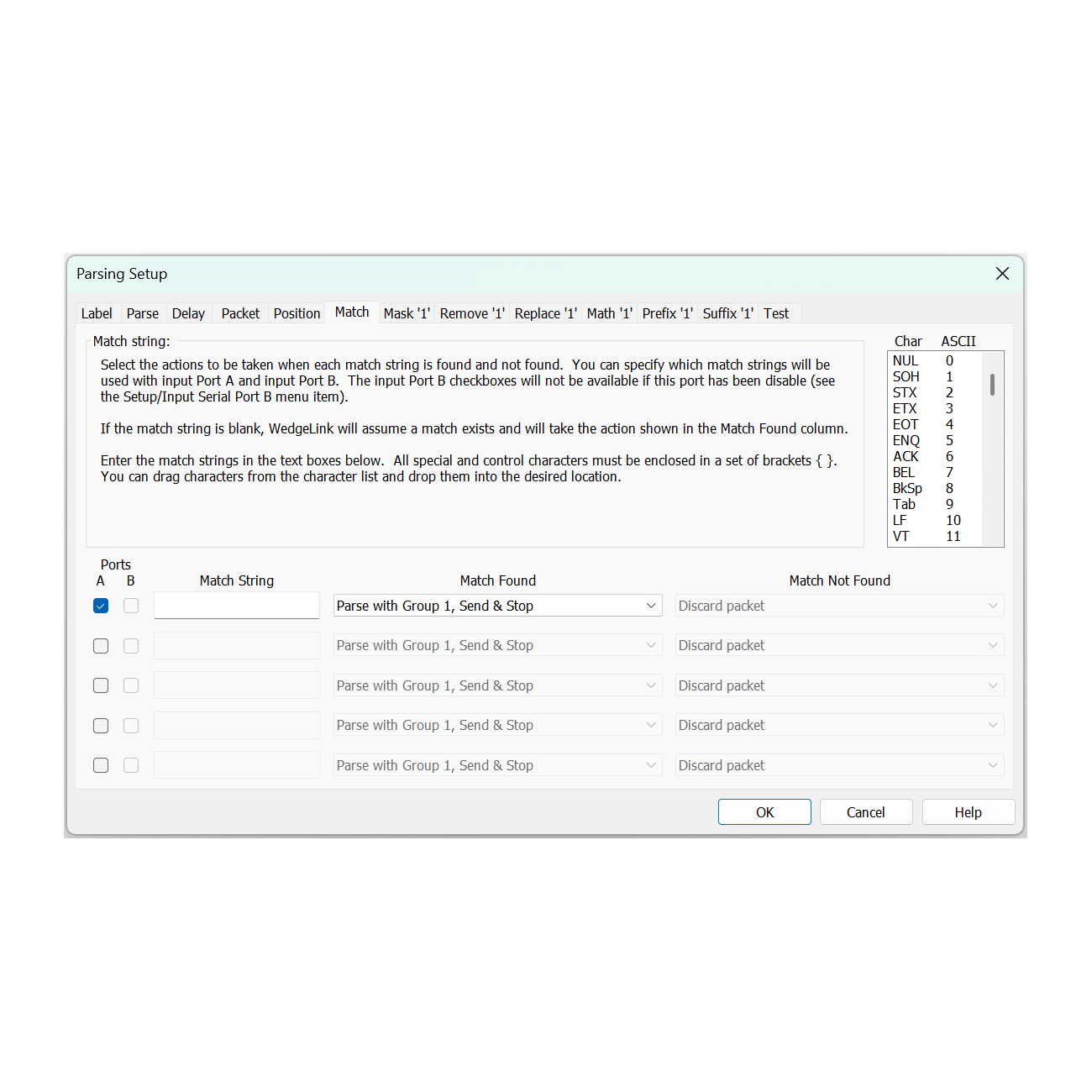 WedgeLink Standard Parsing Match