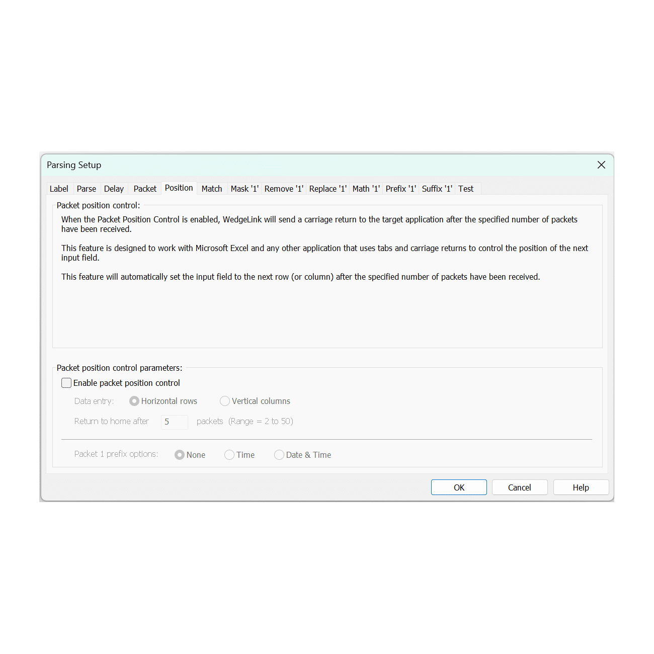 WedgeLink Standard Parsing Position
