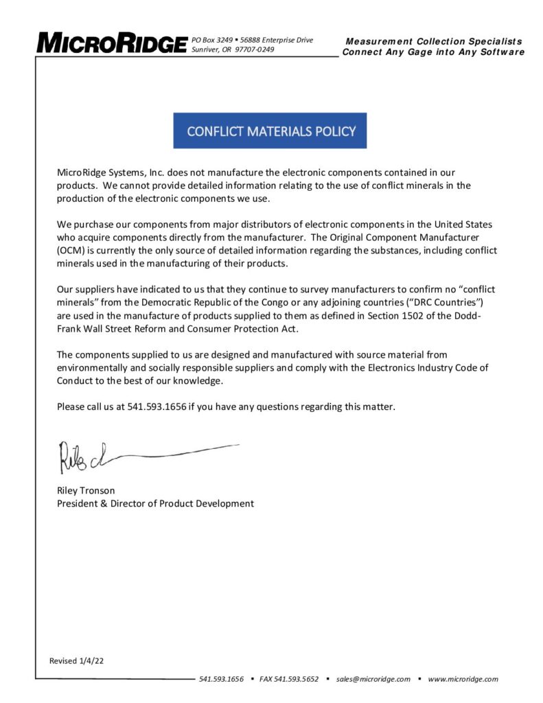 Conflict Materials Policy