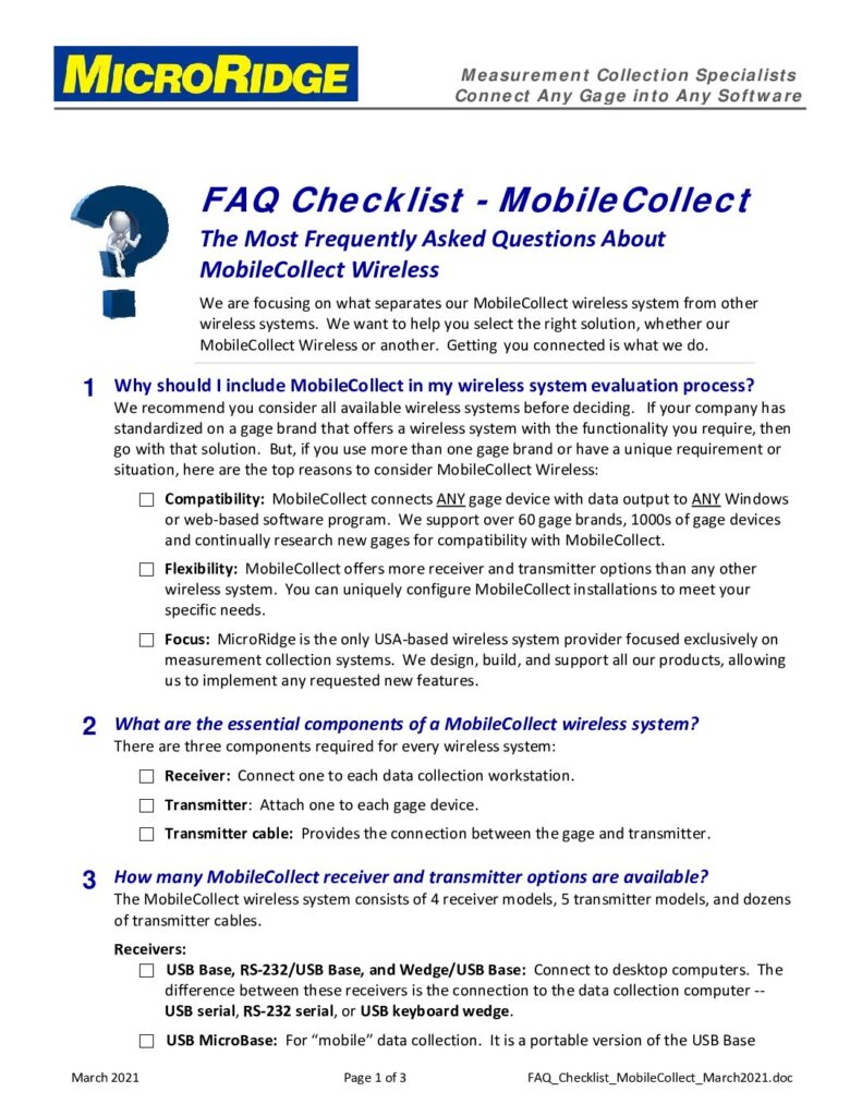 FAQ Checklist – MobileCollect Wireless