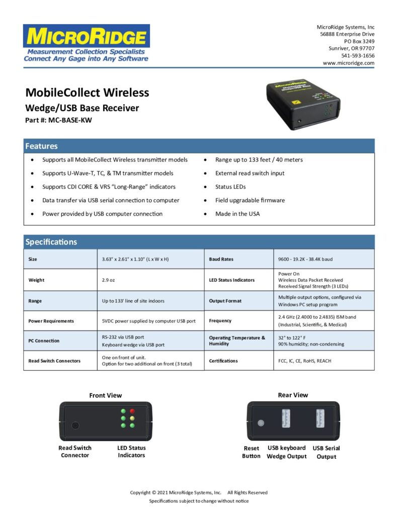 Wedge USB Spec Sheet