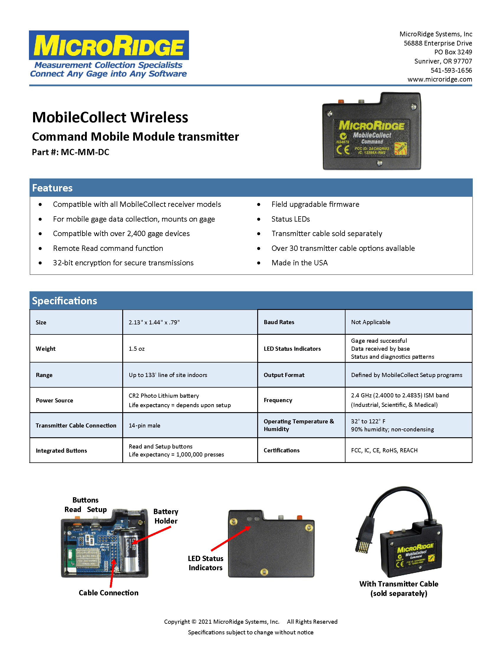 Command Mobile Module Spec Sheet
