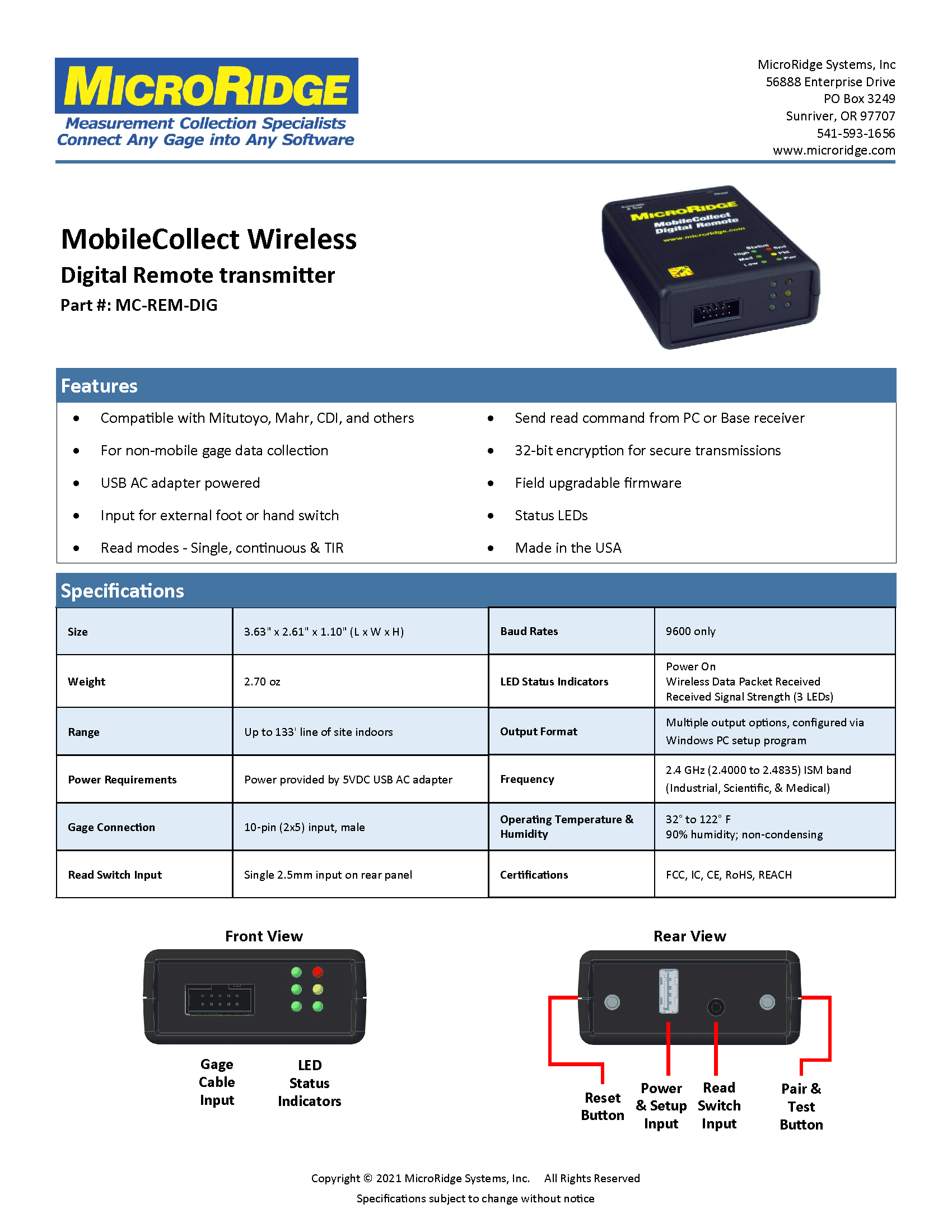 Digital Remote Spec Sheet