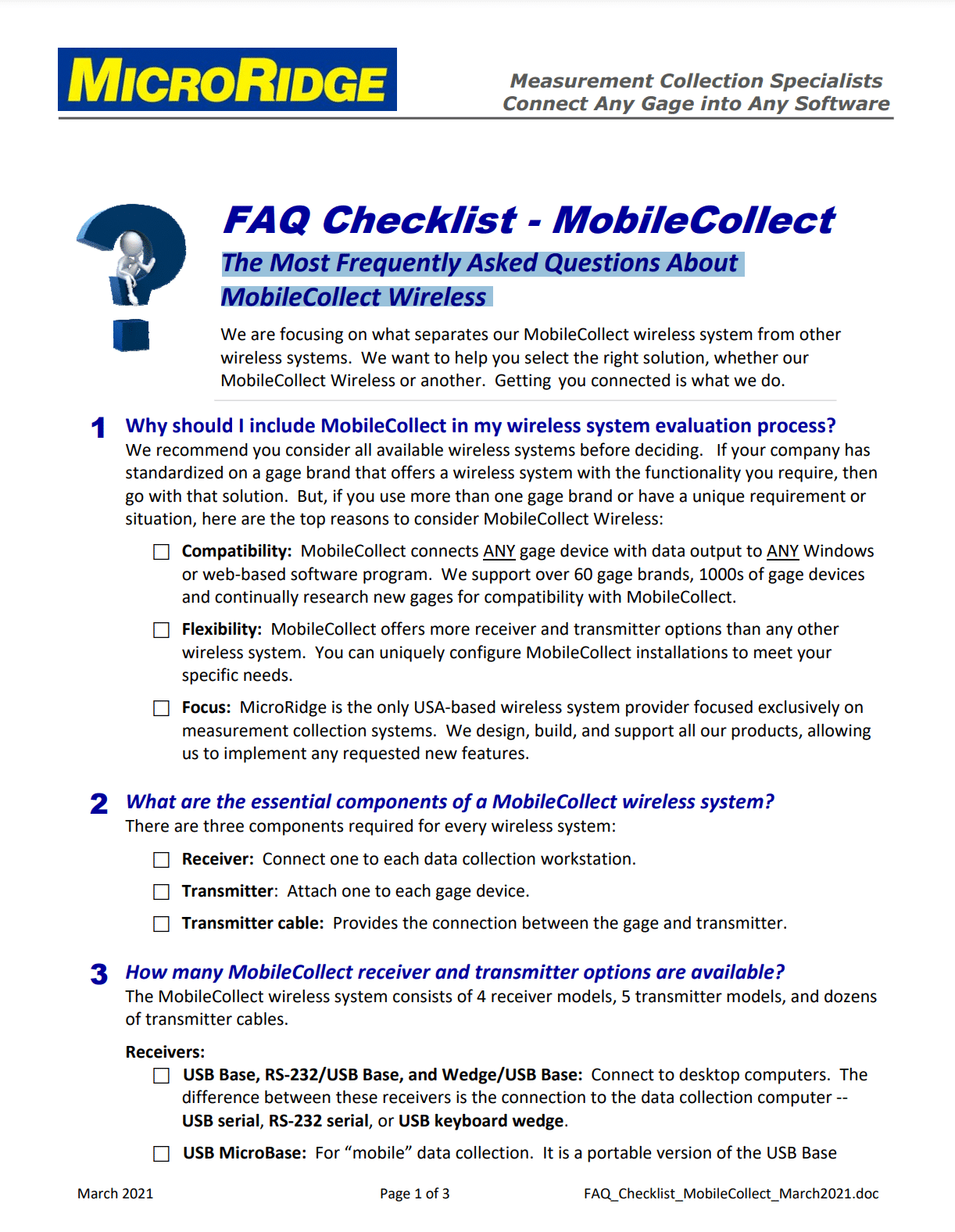 FAQ Checklist – MobileCollect Wireless