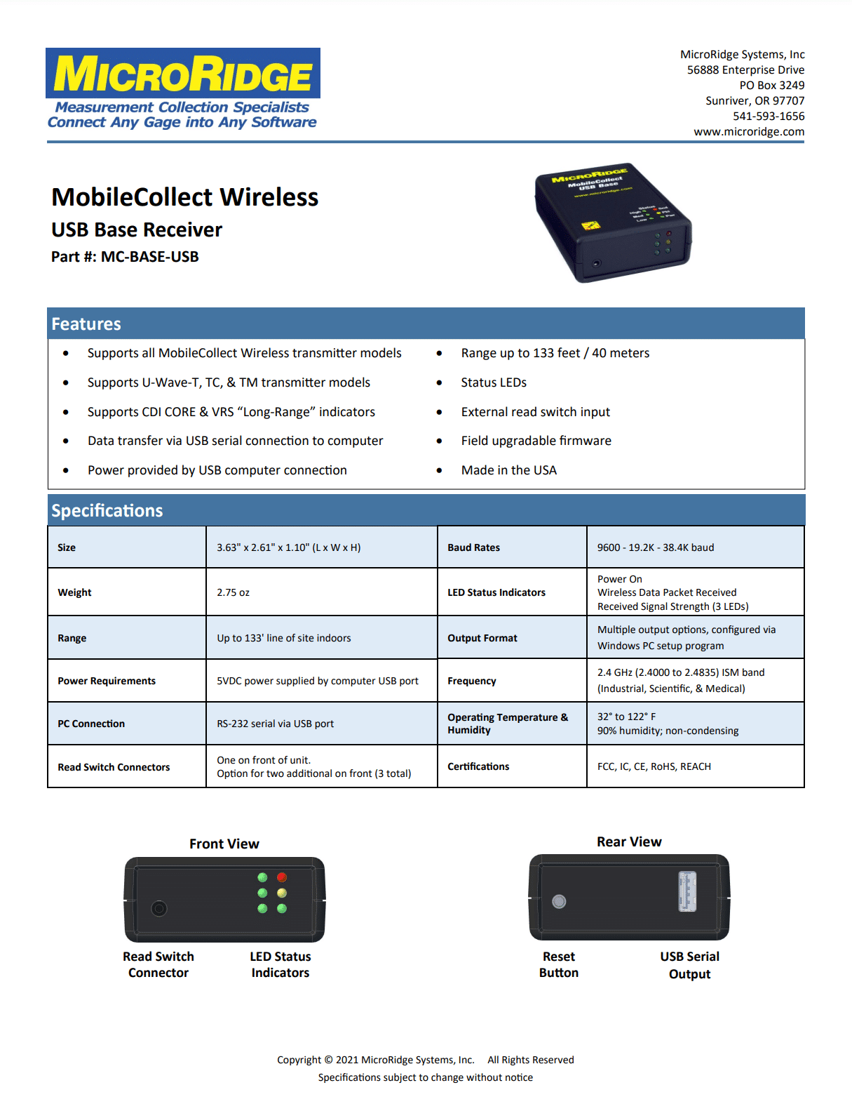MobileCollect Spec Sheets