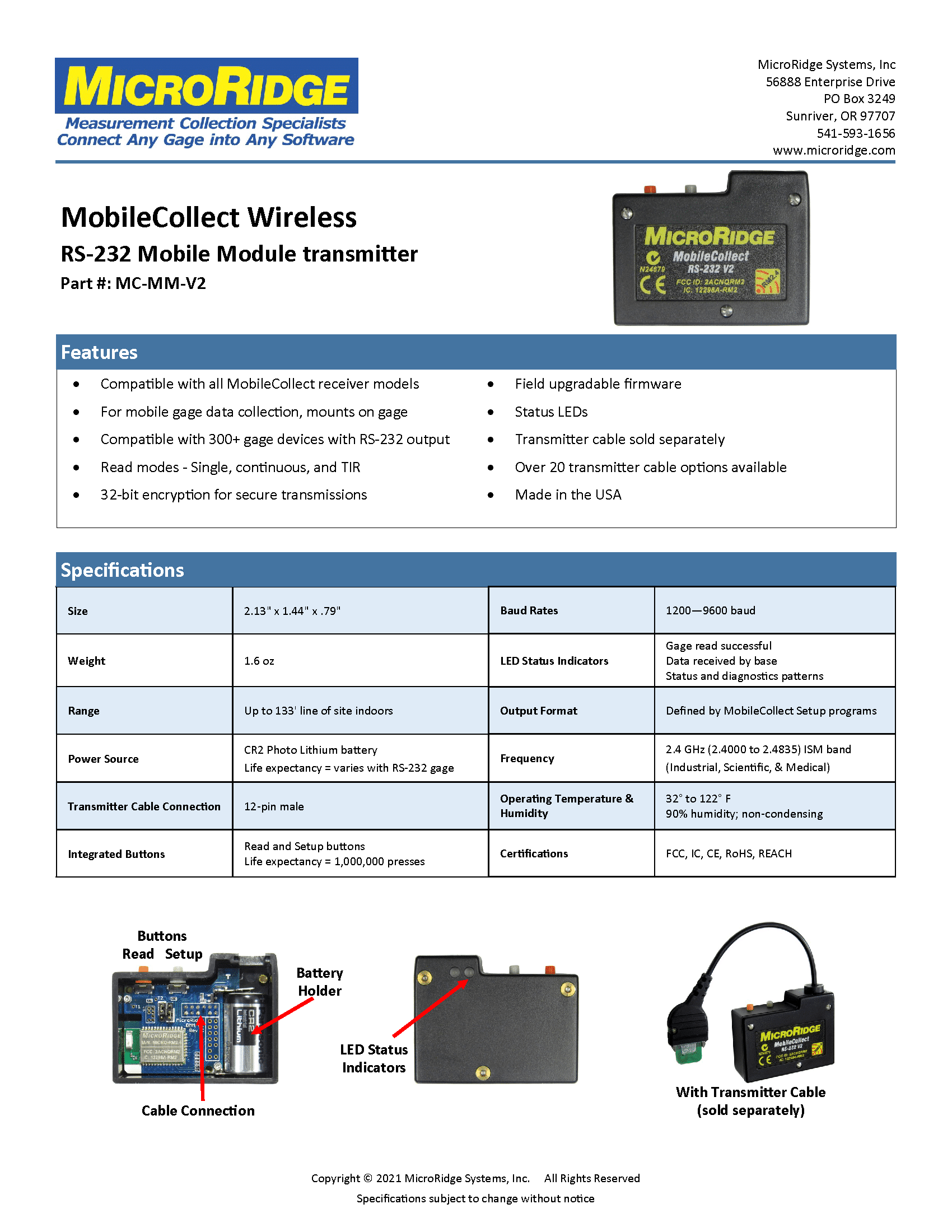 RS-232 Mobile Module Spec Sheet